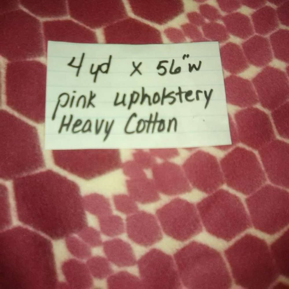 VINTAGE 1970s COTTON UPHOLSTERY FABRIC PINK 4 Yd.